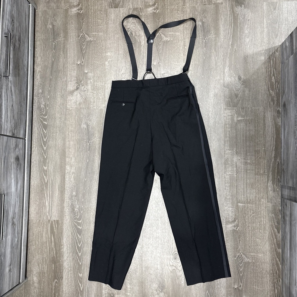 VTG 70s Wool Dress Pants With Suspenders Side Belt Talon Zipper Adjustable 38x31 - Picture 12 of 16